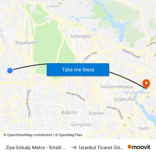 Ziya Gökalp Metro - İkitelli Garaji Yönü to İstanbul Ticaret Üniversitesi map
