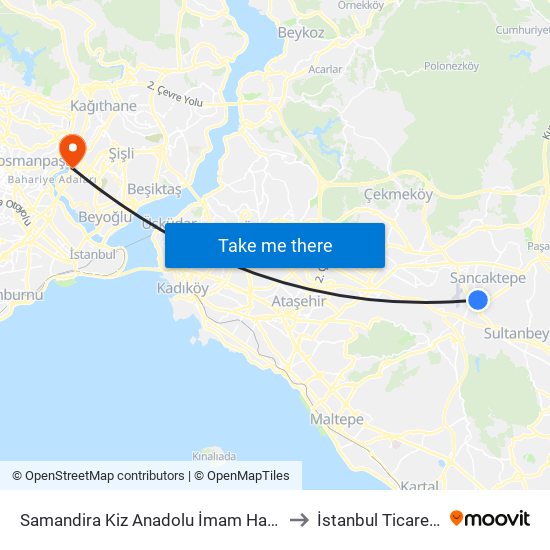 Samandira Kiz Anadolu İmam Hatip Lisesi - Ümraniye Yönü to İstanbul Ticaret Üniversitesi map