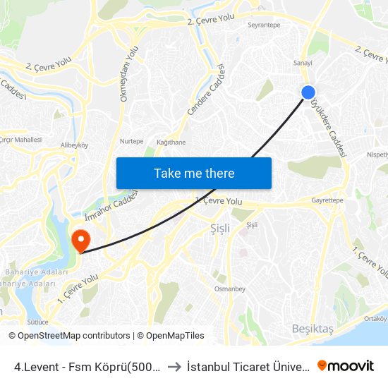 4.Levent - Fsm Köprü(500t) Yönü to İstanbul Ticaret Üniversitesi map