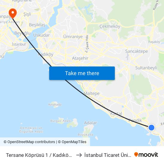 Tersane Köprüsü 1 / Kadıköy (E-5) Yönü to İstanbul Ticaret Üniversitesi map