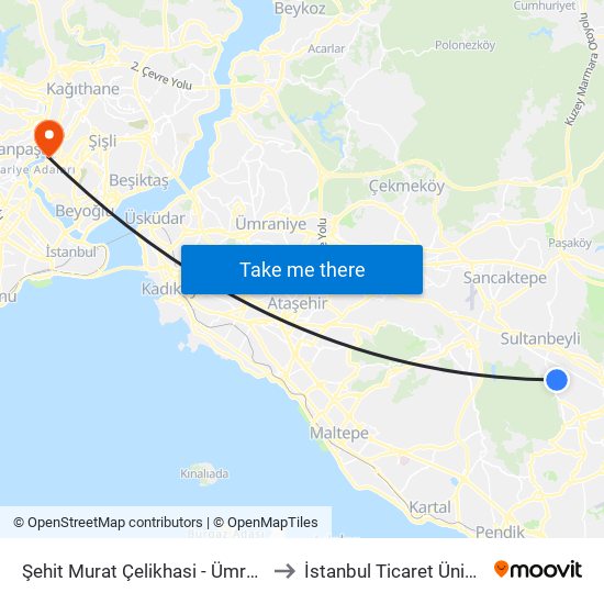 Şehit Murat Çelikhasi - Ümraniye Yönü to İstanbul Ticaret Üniversitesi map