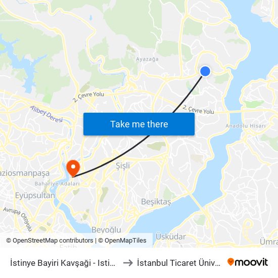 İstinye Bayiri Kavşaği - Istinye Yönü to İstanbul Ticaret Üniversitesi map
