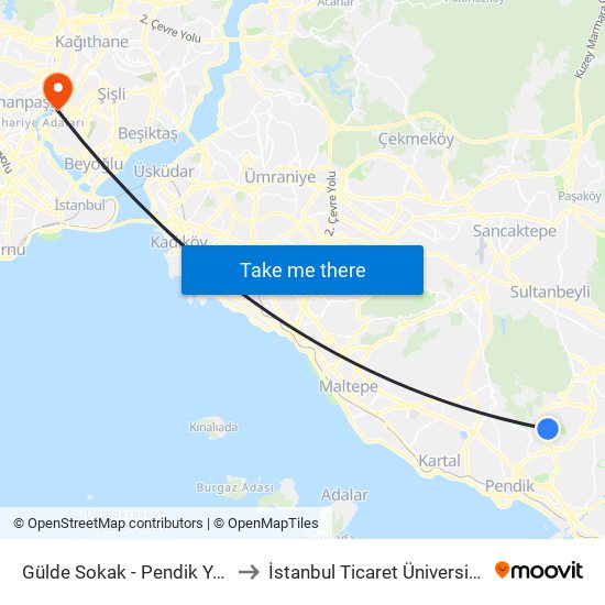 Gülde Sokak - Pendik Yönü to İstanbul Ticaret Üniversitesi map