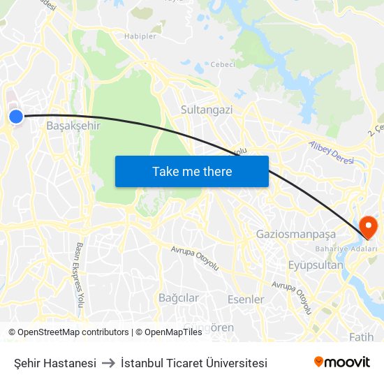 Şehir Hastanesi to İstanbul Ticaret Üniversitesi map