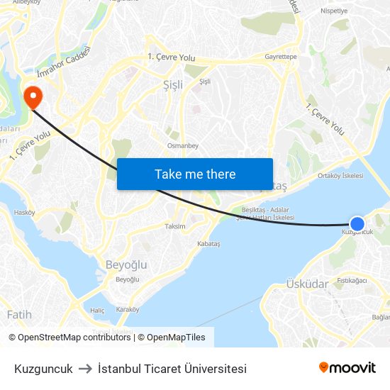 Kuzguncuk to İstanbul Ticaret Üniversitesi map