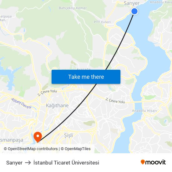 Sarıyer to İstanbul Ticaret Üniversitesi map