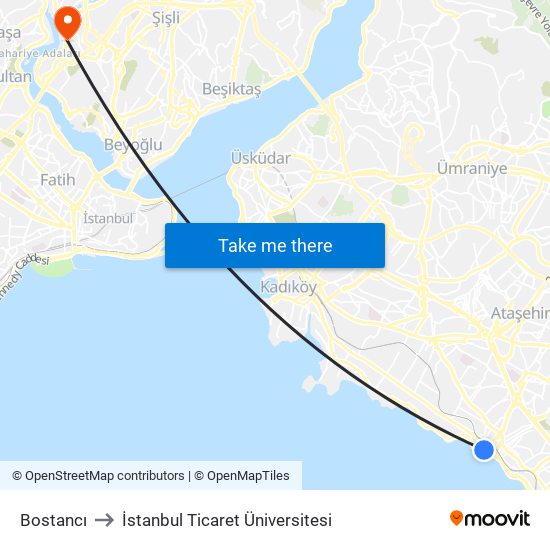 Bostancı to İstanbul Ticaret Üniversitesi map