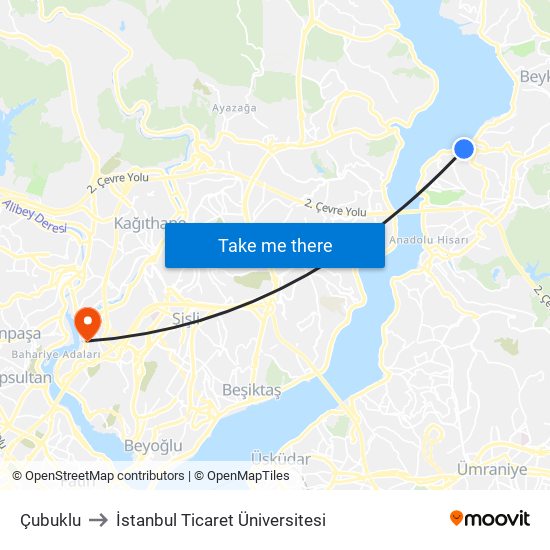 Çubuklu to İstanbul Ticaret Üniversitesi map