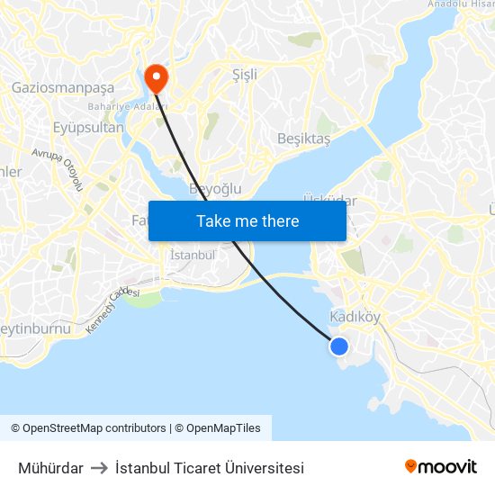 Mühürdar to İstanbul Ticaret Üniversitesi map