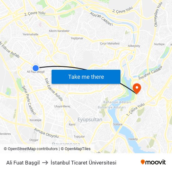 Ali Fuat Başgil to İstanbul Ticaret Üniversitesi map
