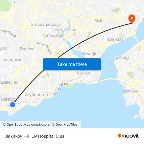 Bakırköy to Liv Hospital Ulus map