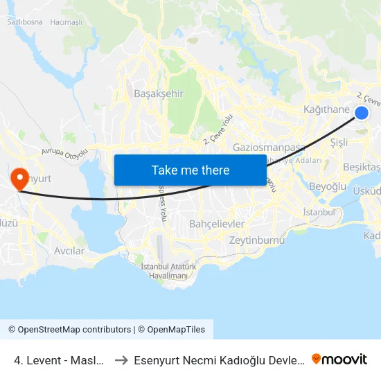 4. Levent - Maslak Yönü to Esenyurt Necmi Kadıoğlu Devlet Hastanesi map