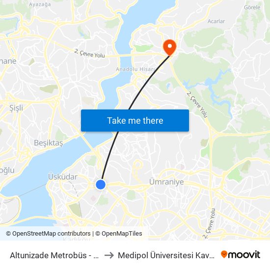 Altunizade Metrobüs - Üsküdar Yönü to Medipol Üniversitesi Kavacık Yerleşkesi map