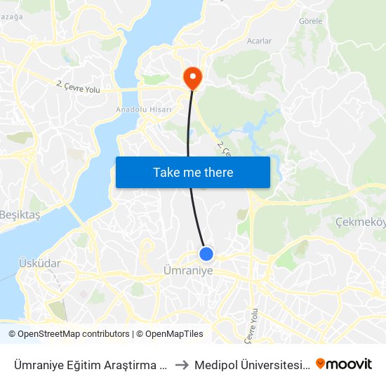 Ümraniye Eğitim Araştirma Hastanesi - Üsküdar Yönü to Medipol Üniversitesi Kavacık Yerleşkesi map