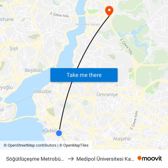 Söğütlüçeşme Metrobüs - Kadiköy Yönü to Medipol Üniversitesi Kavacık Yerleşkesi map