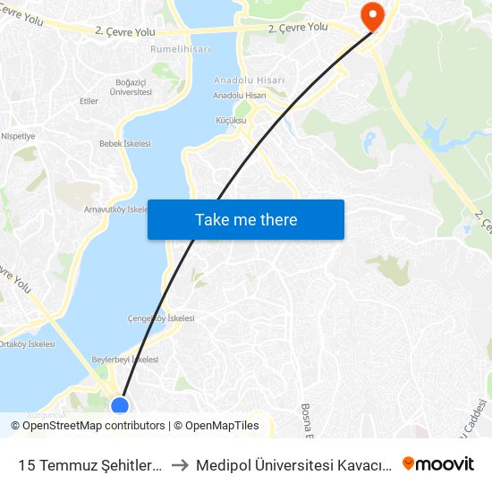 15 Temmuz Şehitler Köprüsü to Medipol Üniversitesi Kavacık Yerleşkesi map