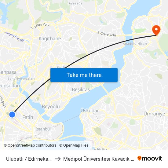 Ulubatlı / Edirnekapı Yönü to Medipol Üniversitesi Kavacık Yerleşkesi map