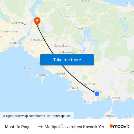 Mustafa Paşa Cami to Medipol Üniversitesi Kavacık Yerleşkesi map