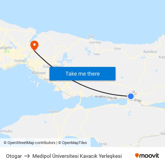 Otogar to Medipol Üniversitesi Kavacık Yerleşkesi map