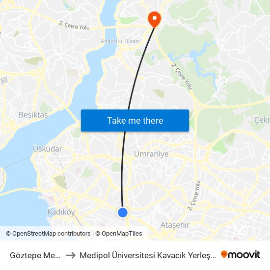 Göztepe Metro to Medipol Üniversitesi Kavacık Yerleşkesi map