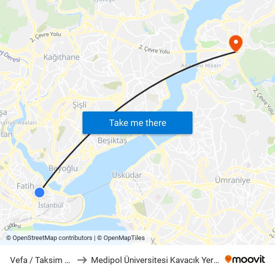 Vefa / Taksim Yönü to Medipol Üniversitesi Kavacık Yerleşkesi map