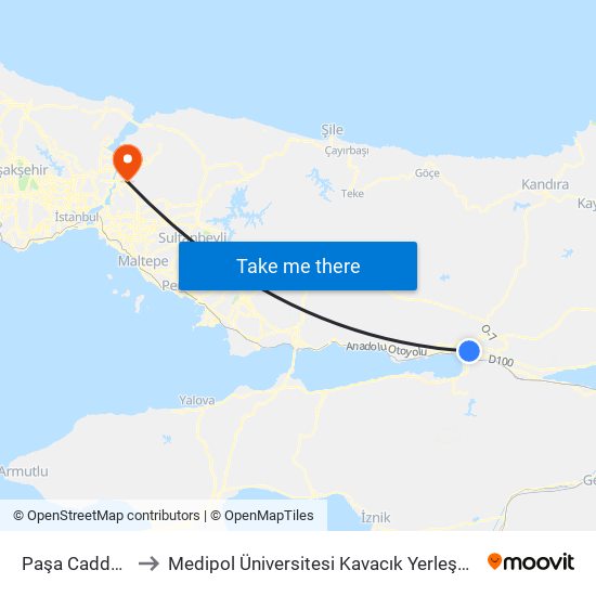 Paşa Caddesi to Medipol Üniversitesi Kavacık Yerleşkesi map