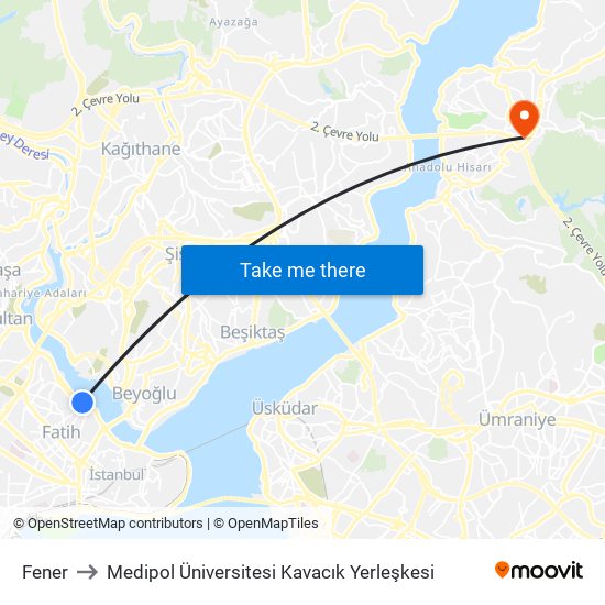 Fener to Medipol Üniversitesi Kavacık Yerleşkesi map