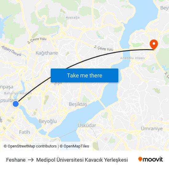 Feshane to Medipol Üniversitesi Kavacık Yerleşkesi map