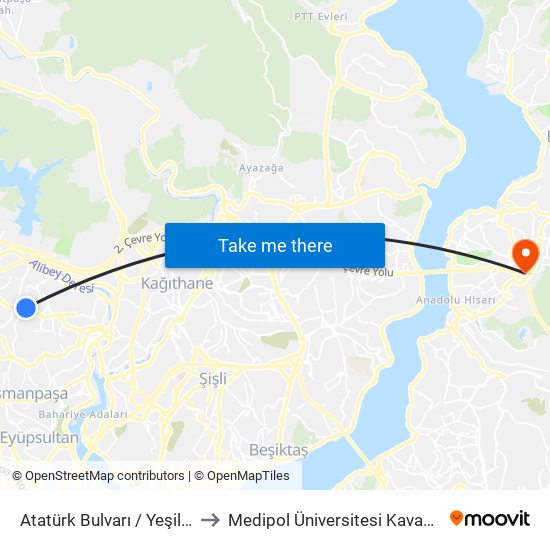 Atatürk Bulvarı / Yeşilpınar Yönü to Medipol Üniversitesi Kavacık Yerleşkesi map