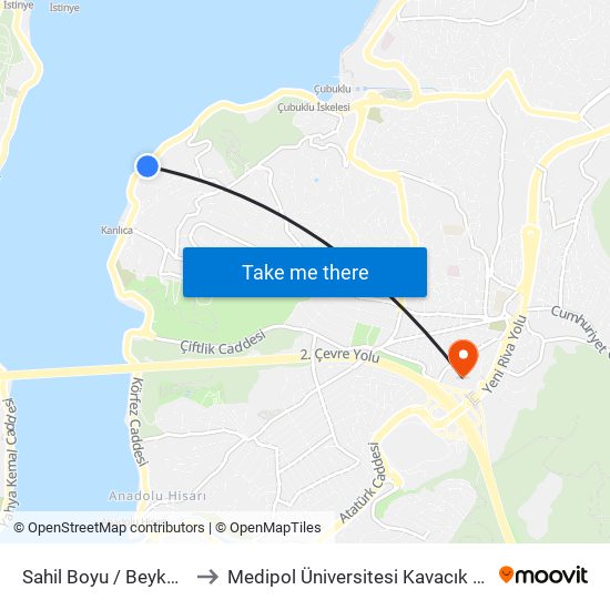 Sahil Boyu / Beykoz Yönü to Medipol Üniversitesi Kavacık Yerleşkesi map