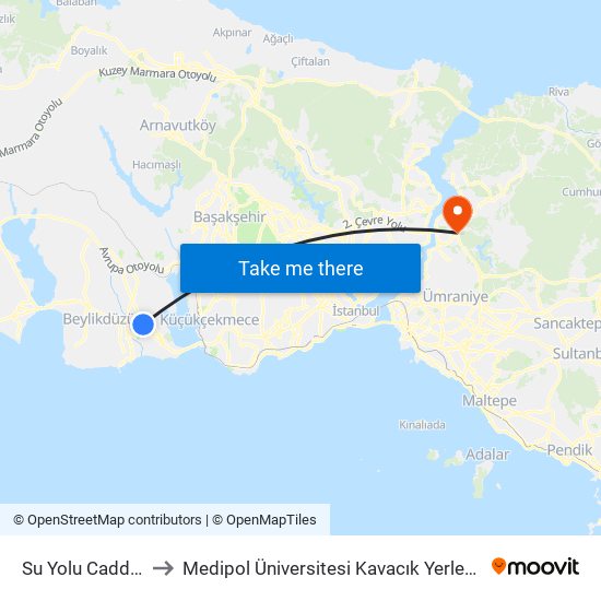 Su Yolu Caddesi to Medipol Üniversitesi Kavacık Yerleşkesi map