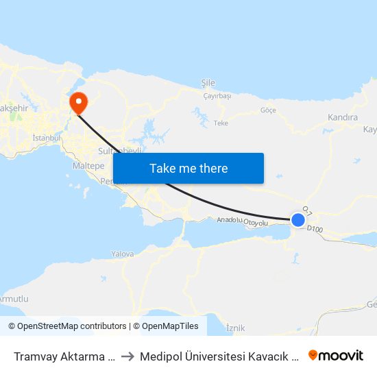 Tramvay Aktarma Durağı to Medipol Üniversitesi Kavacık Yerleşkesi map