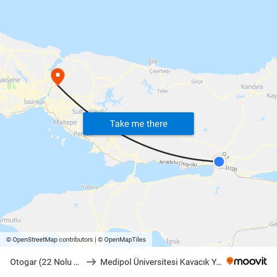 Otogar (22 Nolu Peron) to Medipol Üniversitesi Kavacık Yerleşkesi map