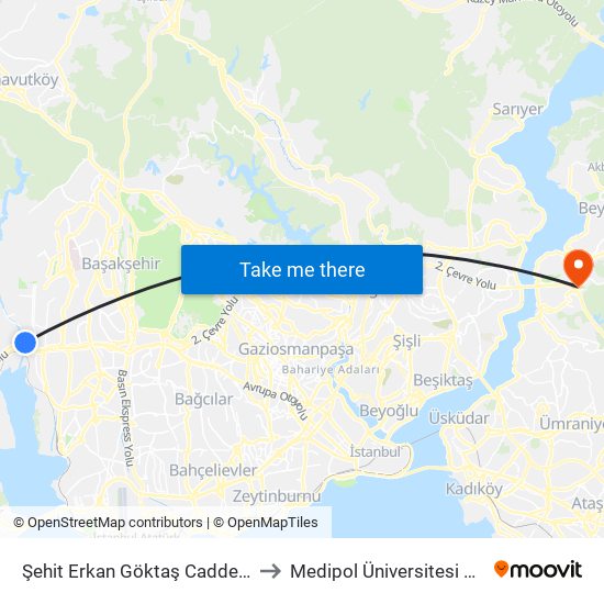 Şehit Erkan Göktaş Caddesi - Arnavutköy Yönü to Medipol Üniversitesi Kavacık Yerleşkesi map