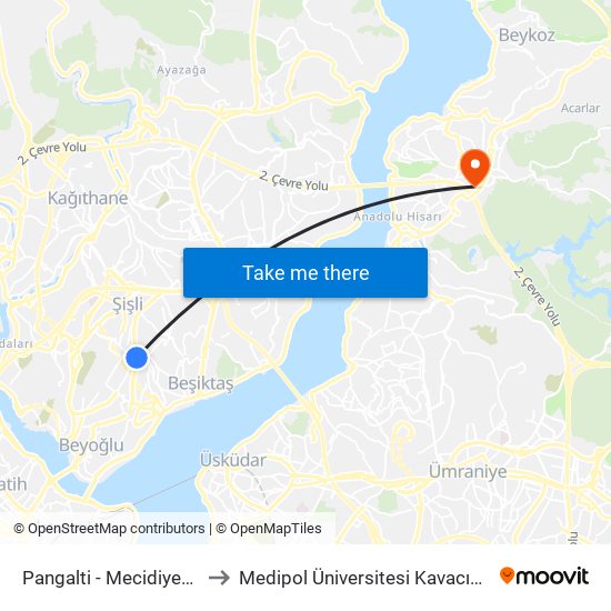 Pangalti - Mecidiyeköy Yönü to Medipol Üniversitesi Kavacık Yerleşkesi map