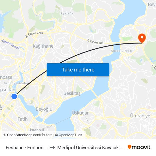 Feshane - Eminönü Yönü to Medipol Üniversitesi Kavacık Yerleşkesi map