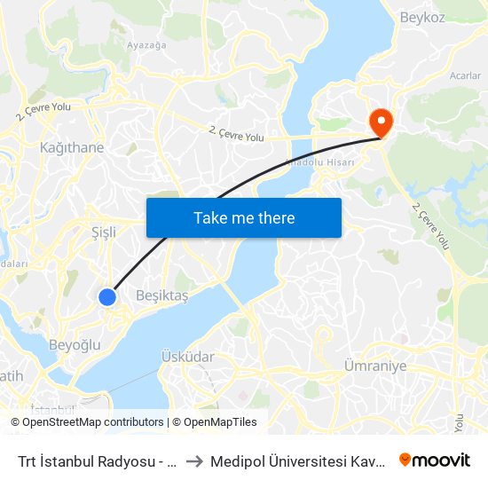 Trt İstanbul Radyosu - Taksim Yönü to Medipol Üniversitesi Kavacık Yerleşkesi map