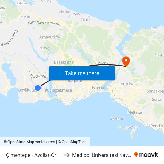 Çimentepe - Avcilar-Örnek Mah. Yönü to Medipol Üniversitesi Kavacık Yerleşkesi map