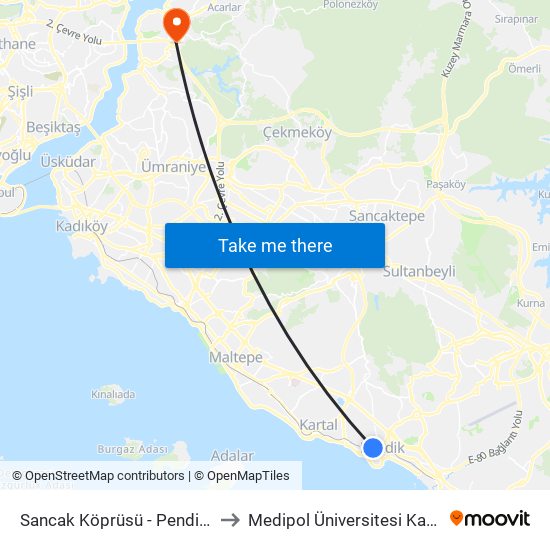 Sancak Köprüsü - Pendik Köprüsü Yönü to Medipol Üniversitesi Kavacık Yerleşkesi map