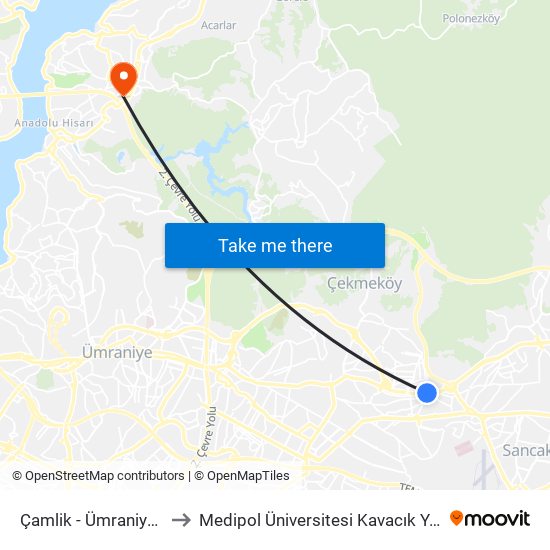 Çamlik - Ümraniye Yönü to Medipol Üniversitesi Kavacık Yerleşkesi map