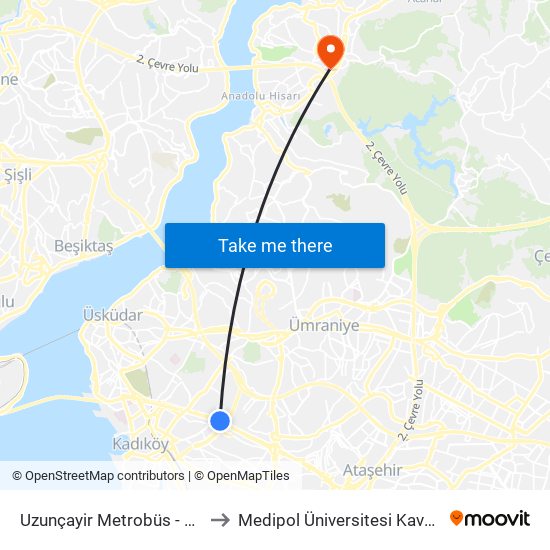 Uzunçayir Metrobüs - Kadiköy Yönü to Medipol Üniversitesi Kavacık Yerleşkesi map