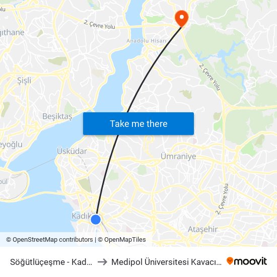 Söğütlüçeşme - Kadiköy Yönü to Medipol Üniversitesi Kavacık Yerleşkesi map