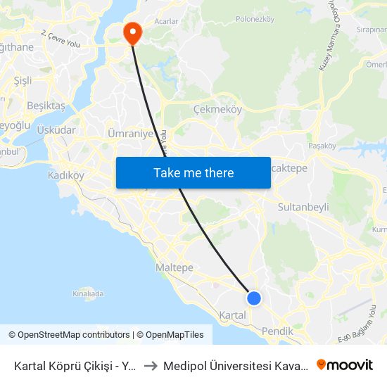 Kartal Köprü Çikişi - Yakacik Yönü to Medipol Üniversitesi Kavacık Yerleşkesi map