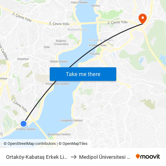 Ortaköy-Kabataş Erkek Lisesi - Besiktas Yönü to Medipol Üniversitesi Kavacık Yerleşkesi map