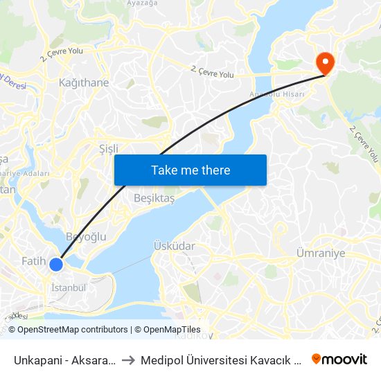 Unkapani - Aksaray Yönü to Medipol Üniversitesi Kavacık Yerleşkesi map