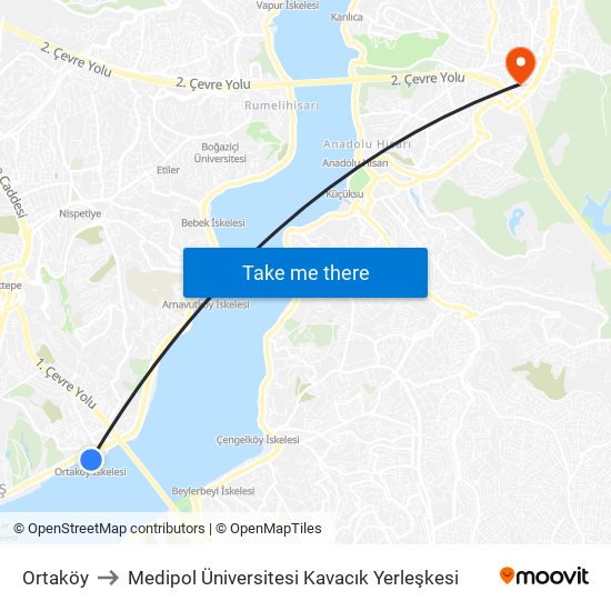 Ortaköy to Medipol Üniversitesi Kavacık Yerleşkesi map