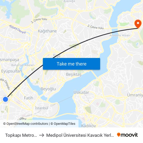 Topkapı Metrobüs to Medipol Üniversitesi Kavacık Yerleşkesi map