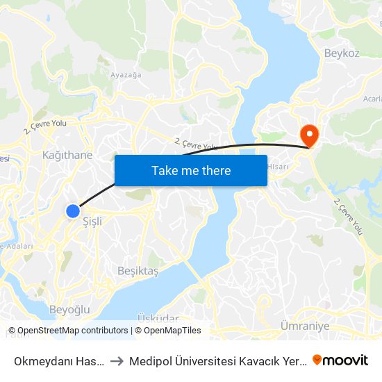 Okmeydanı Hastane to Medipol Üniversitesi Kavacık Yerleşkesi map