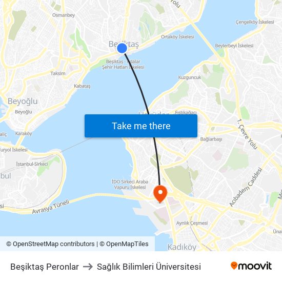 Beşiktaş Peronlar to Sağlık Bilimleri Üniversitesi map