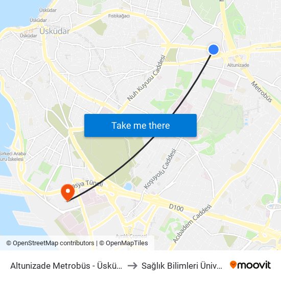 Altunizade Metrobüs - Üsküdar Yönü to Sağlık Bilimleri Üniversitesi map